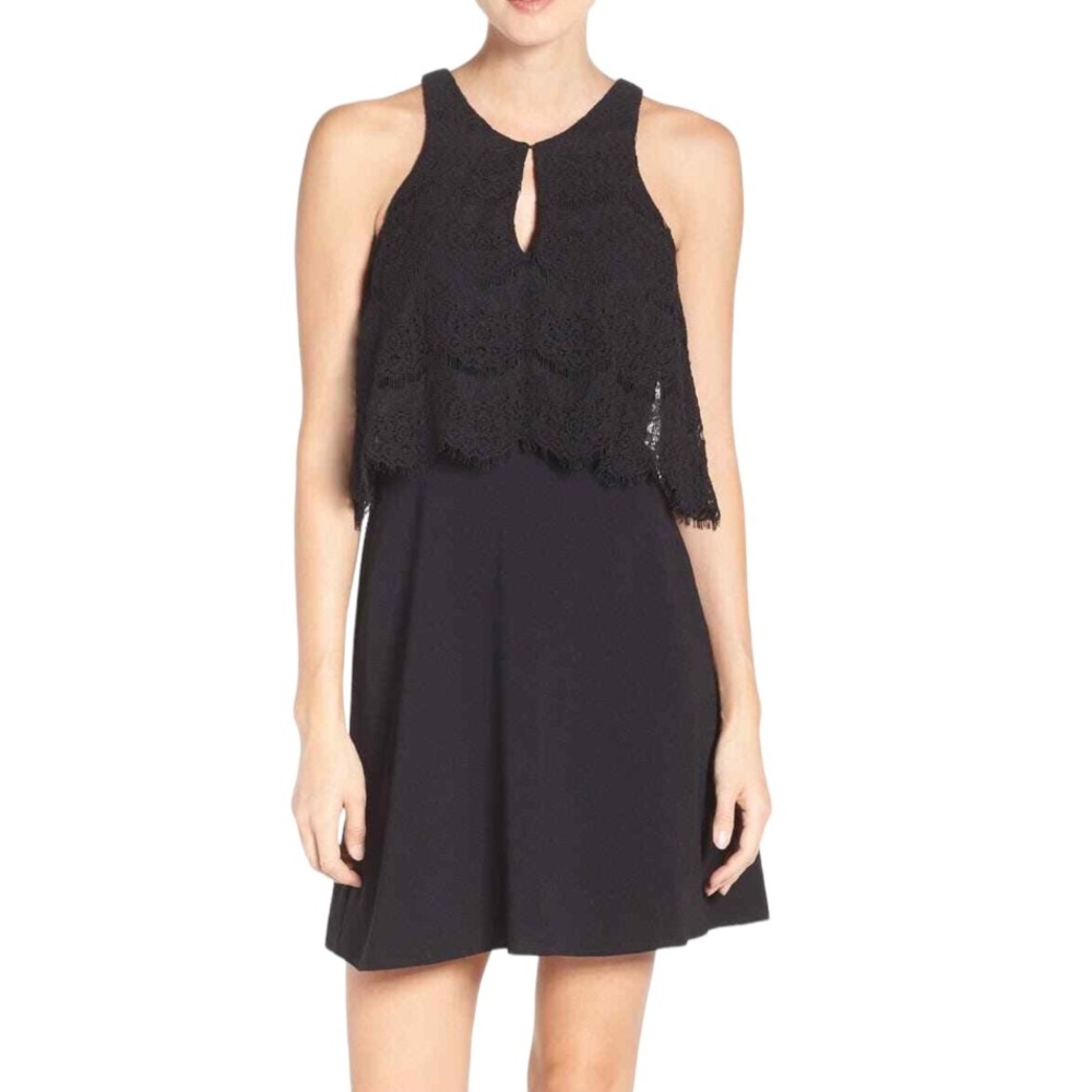 Charles Henry Black Sleeveless Lace Overlay Chiffon Dress Size Medium